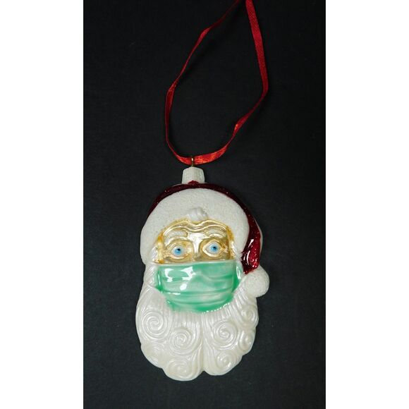 Santa Claus Head Christmas Ornament Wearing Medical Mask 3" - Picture 2 of 8